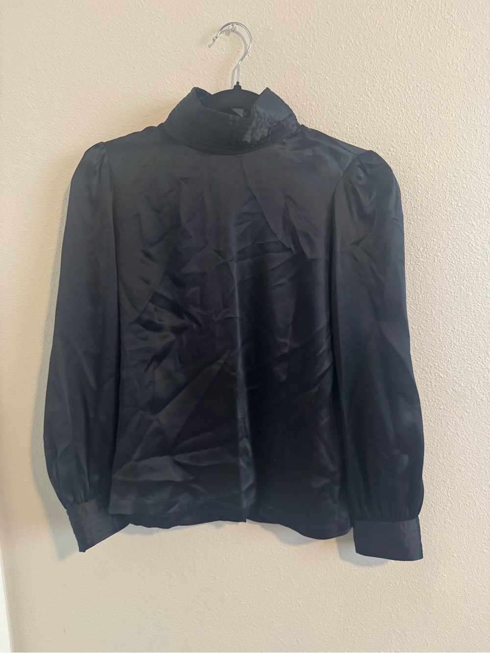 Dries Van Noten Black Silk High-Neck Long-Sleeve Blouse